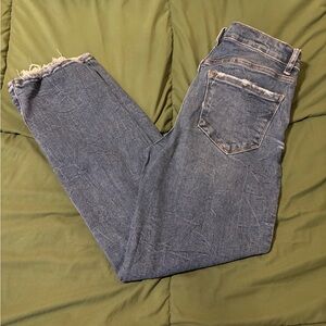 Kensie Blue High-Rise Jeans with Distressed Trim